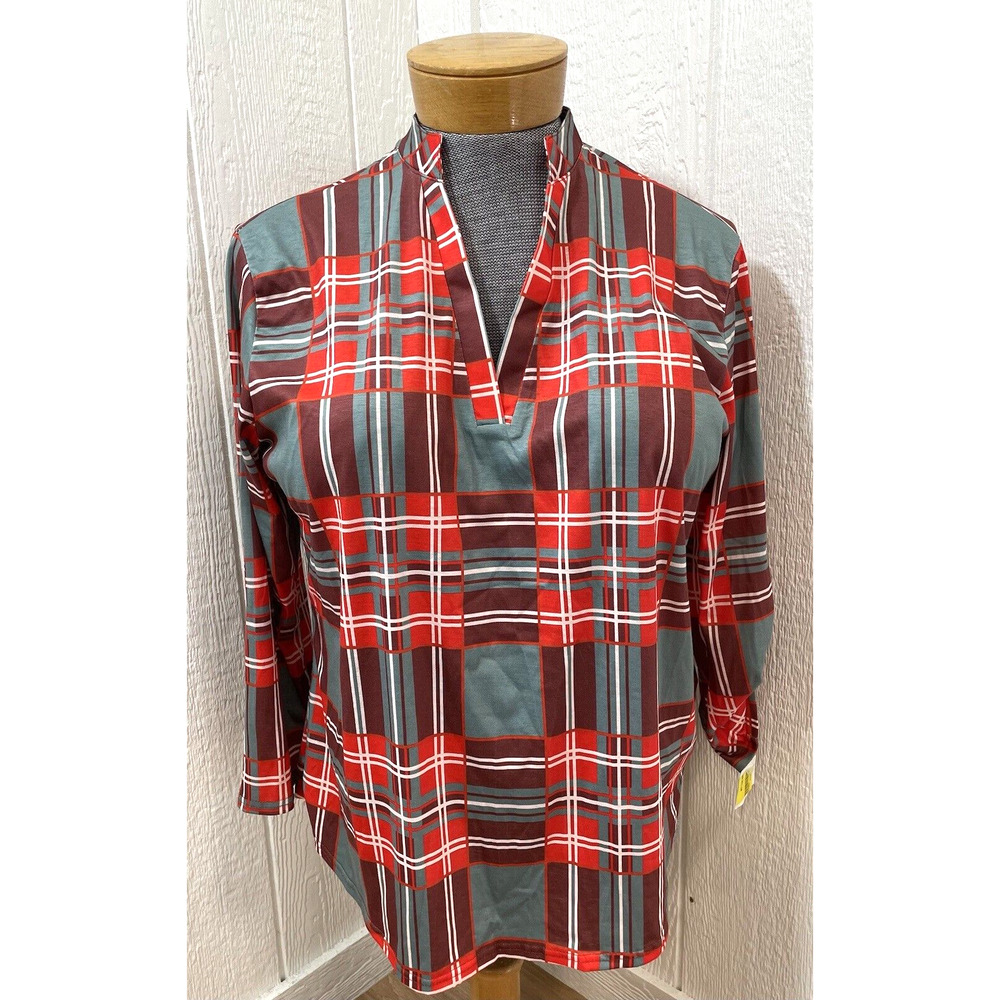 Women’s XXL plaid shirt adjustable sleeve lightweight NEW (tt2)